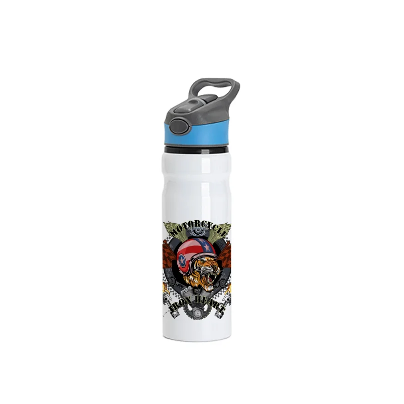 20OZ/650ml Aluminium Water Bottle with Blue Cap(White) thumbnail 2