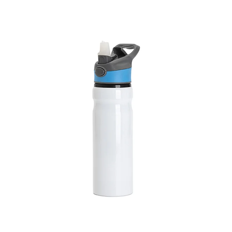 20OZ/650ml Aluminium Water Bottle with Blue Cap(White) thumbnail 3