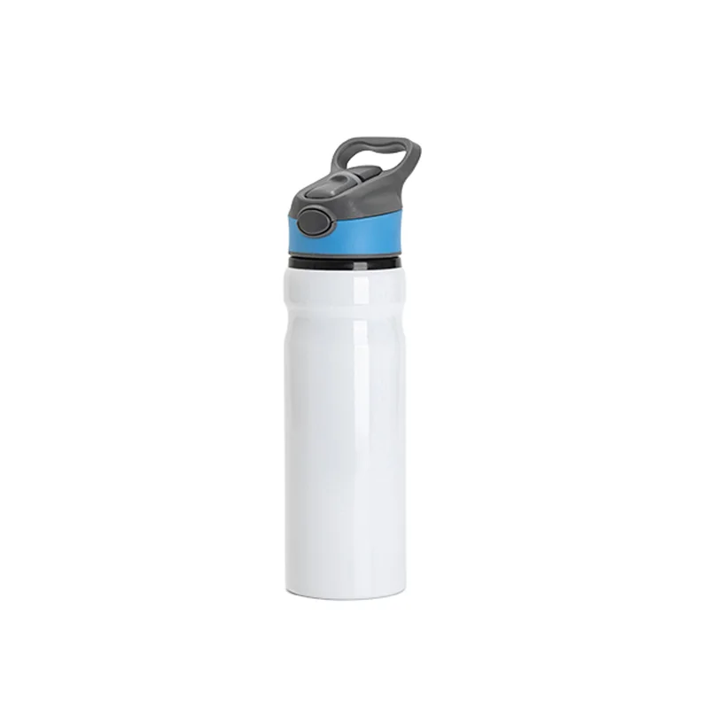 20OZ/650ml Aluminium Water Bottle with Blue Cap(White) thumbnail 1
