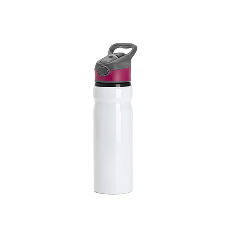 20OZ/650ml Aluminium Water Bottle with Rose Red Cap(White) thumbnail 4