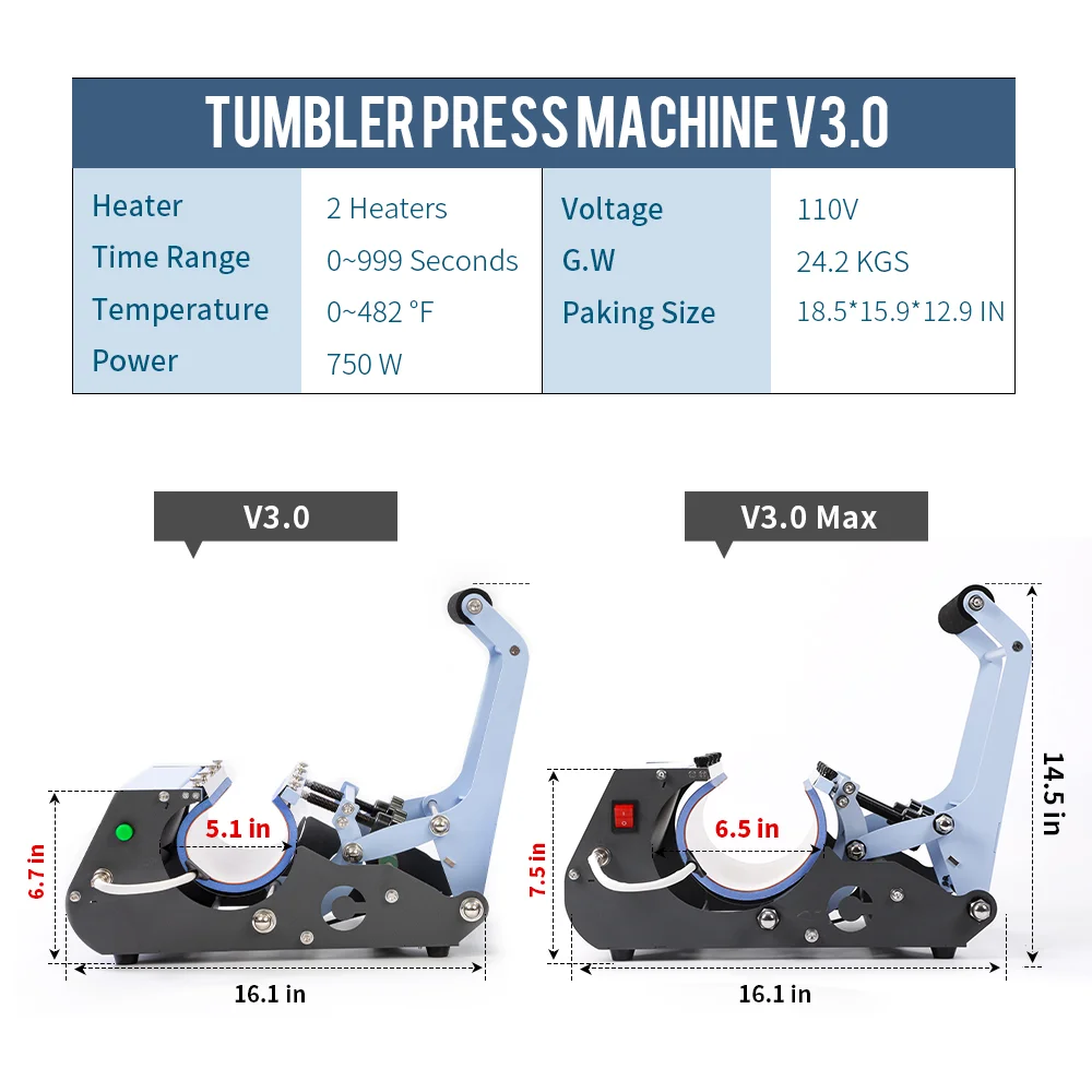 2 in 1 Tumbler Press V3.0 Max (30oz+40oz, Light Blue) thumbnail 5