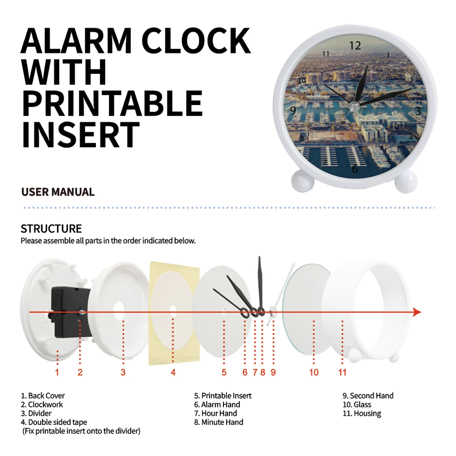 Sublimation Alarm Clock (10.5*10.7*4cm,Light Blue) thumbnail 3
