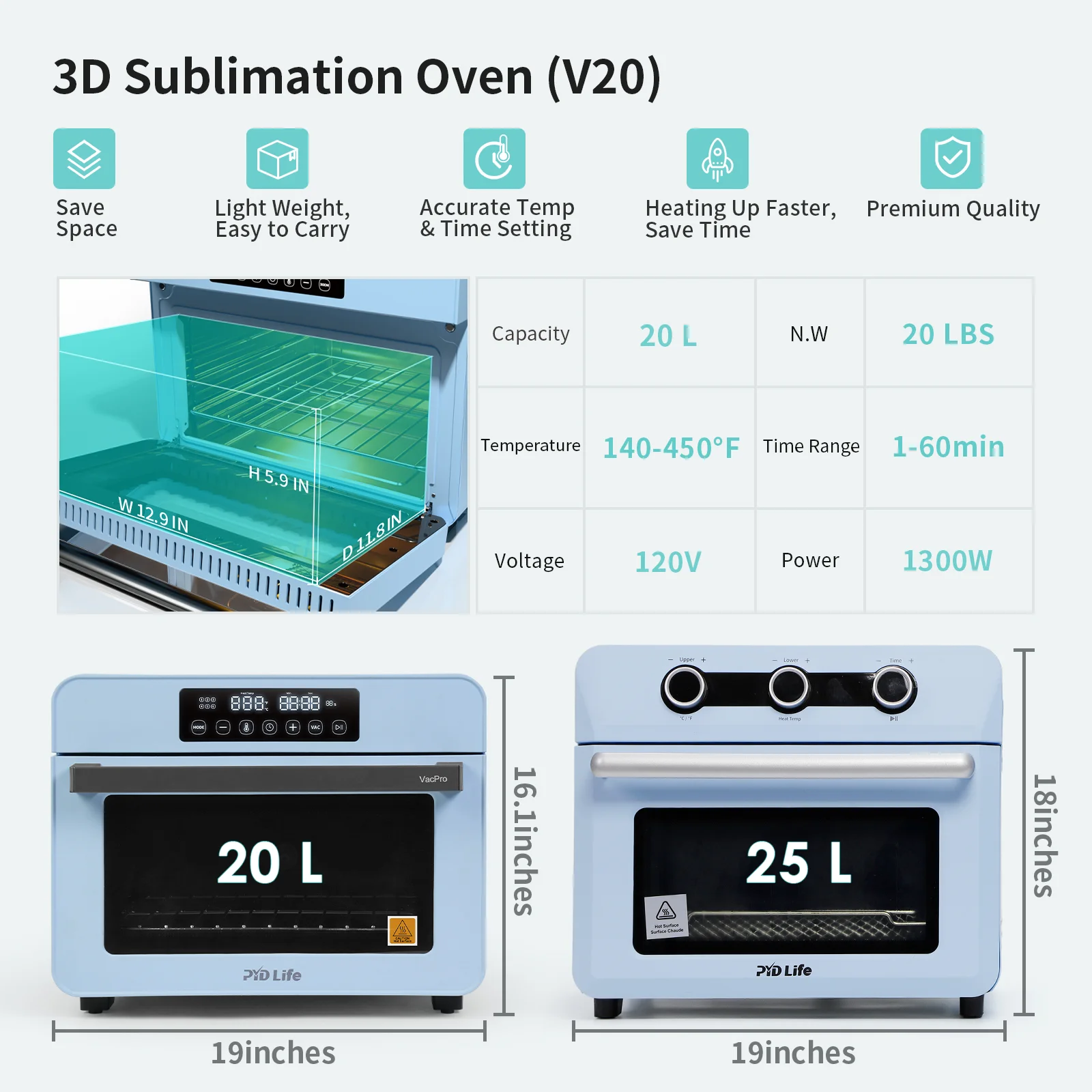 Sublimation Oven with Built-in Vacuum Pump System (20L) thumbnail 7