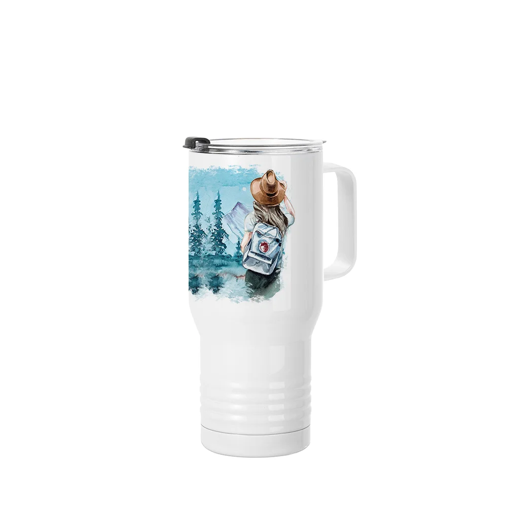 22oz/650ml Stainless Steel Tumbler with Handle w/ Ringneck Grip (Sublimation & Powder coated White)