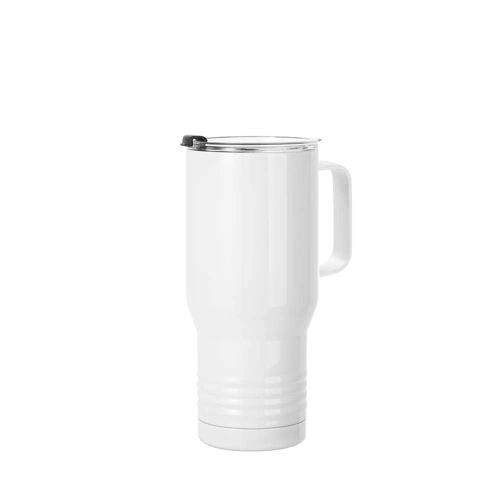 22oz/650ml Stainless Steel Tumbler with Handle w/ Ringneck Grip (Sublimation & Powder coated White)