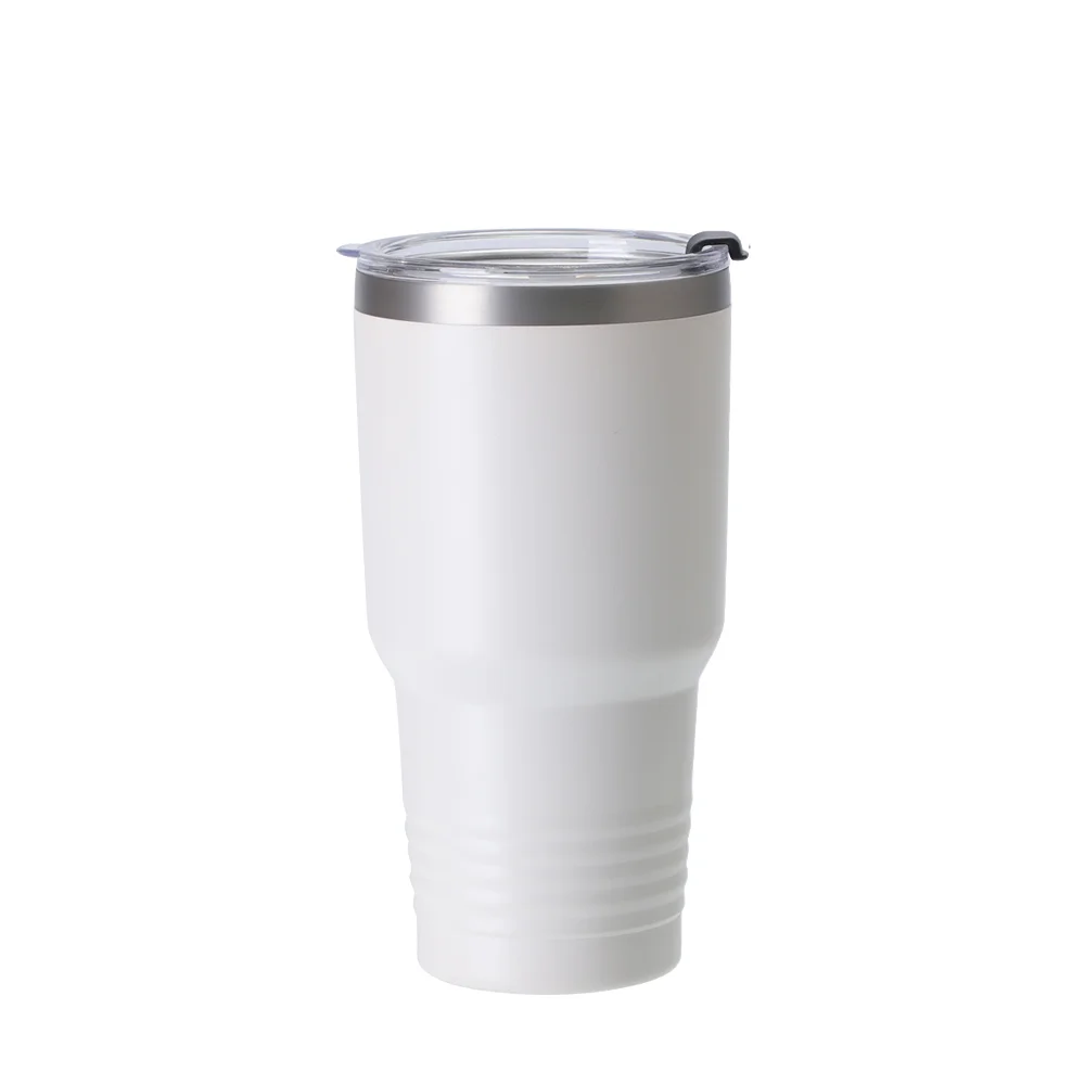 30oz/900ml Stainless Steel Tumbler w/ Ringneck Grip (Sublimation, Matt White) thumbnail 1