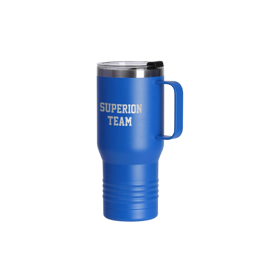 22oz/650ml Stainless Steel Tumbler with Handle w/ Ringneck Grip (Powder Coated, Dark Blue) thumbnail 3