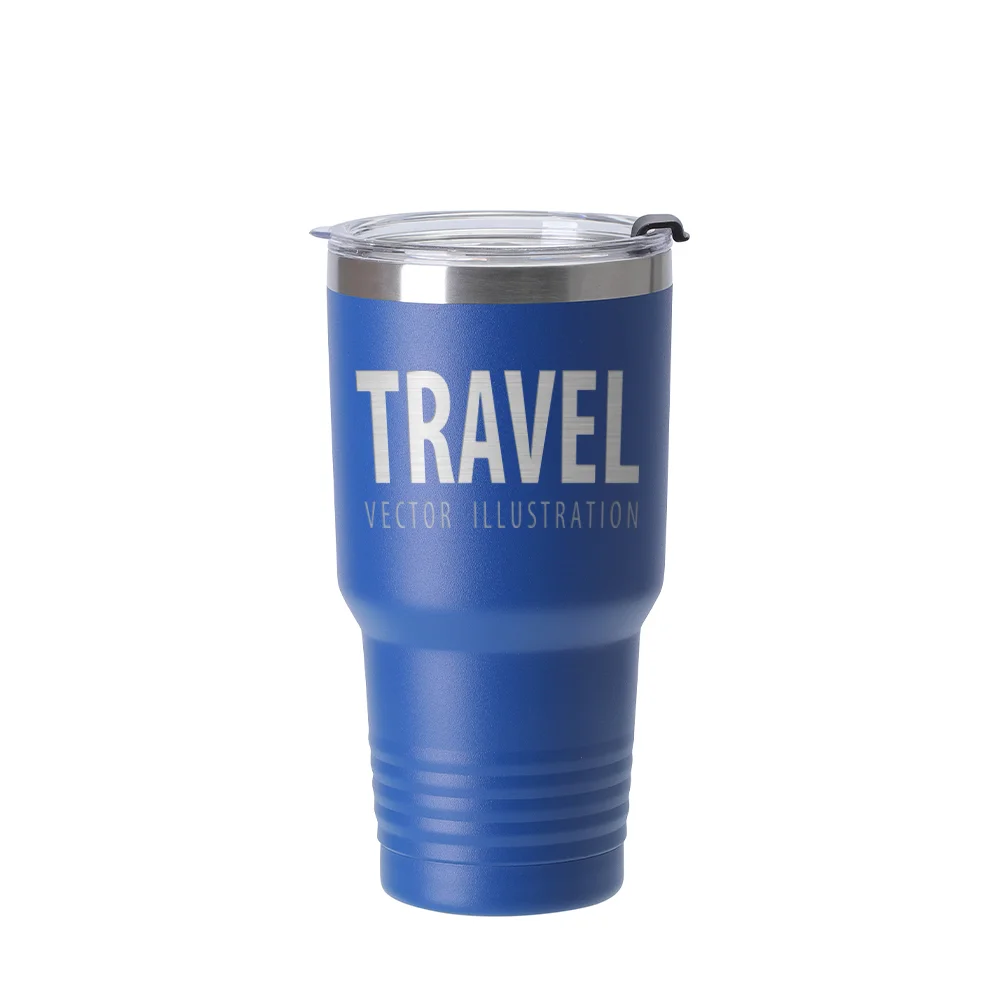 30oz/900ml Stainless Steel Tumbler w/ Ringneck Grip (Powder Coated, Dark Blue)