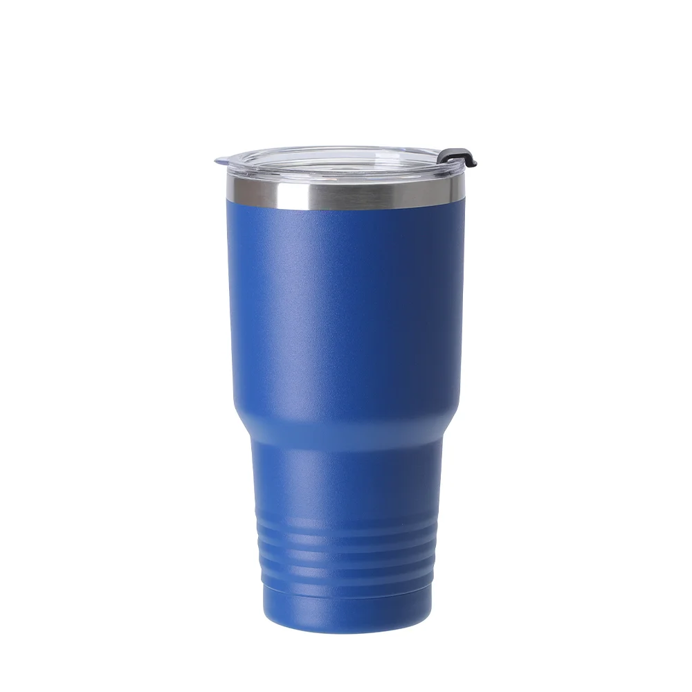 30oz/900ml Stainless Steel Tumbler w/ Ringneck Grip (Powder Coated, Dark Blue)
