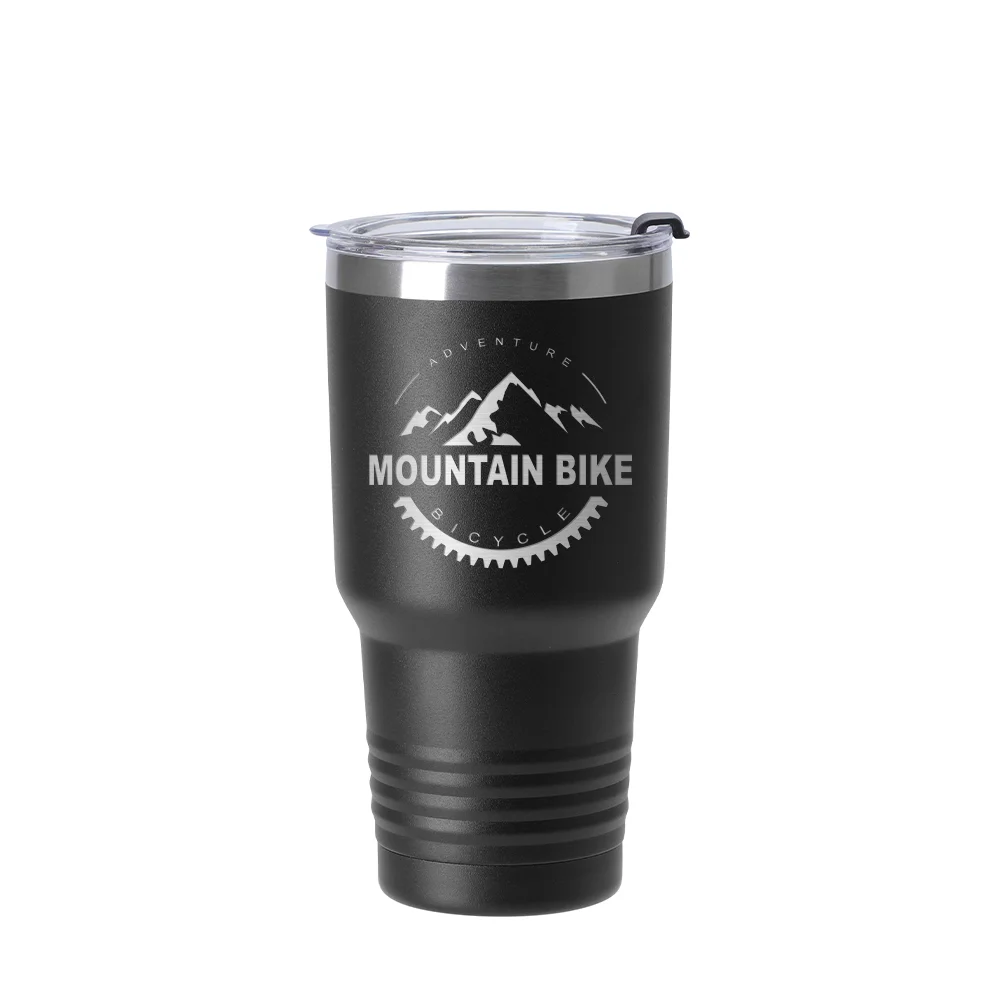 30oz/900ml Stainless Steel Tumbler w/ Ringneck Grip (Powder Coated, Black) thumbnail 2