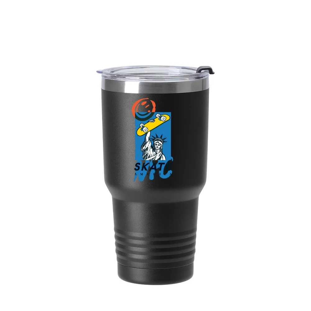 30oz/900ml Stainless Steel Tumbler w/ Ringneck Grip (Powder Coated, Black) thumbnail 3