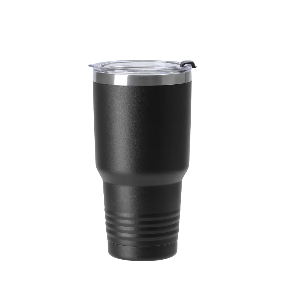 30oz/900ml Stainless Steel Tumbler w/ Ringneck Grip (Powder Coated, Black) thumbnail 1