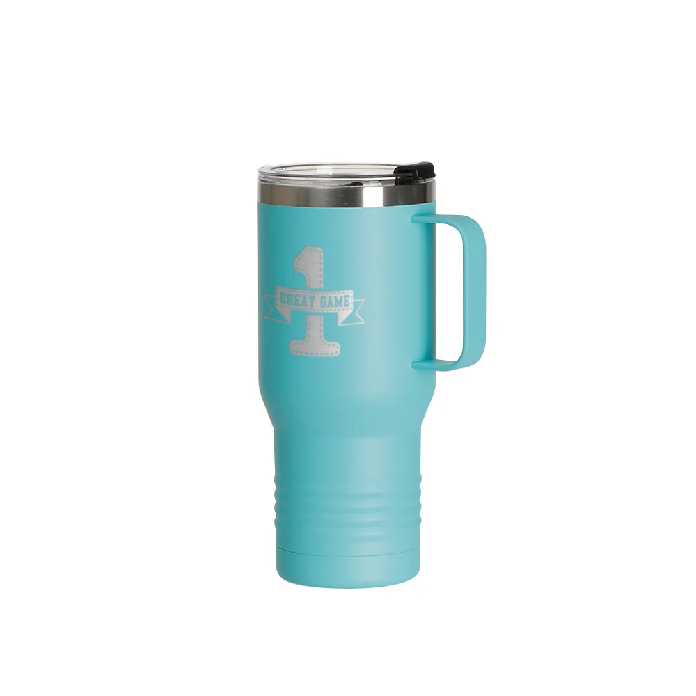 22oz/650ml Stainless Steel Tumbler with Handle w/ Ringneck Grip (Powder Coated, Mint Green)