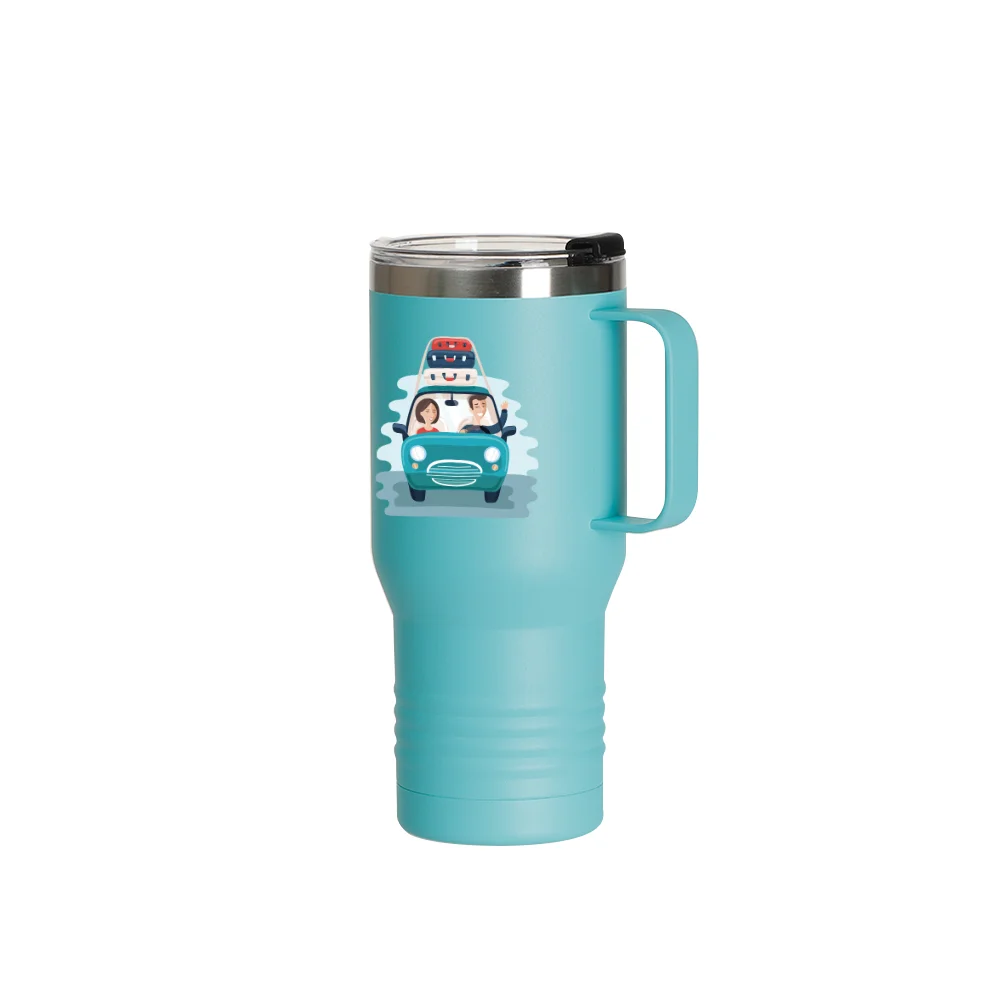 22oz/650ml Stainless Steel Tumbler with Handle w/ Ringneck Grip (Powder Coated, Mint Green) thumbnail 3