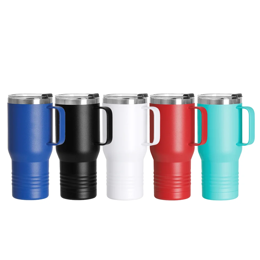 22oz/650ml Stainless Steel Tumbler with Handle w/ Ringneck Grip (Powder Coated, Mint Green) thumbnail 4