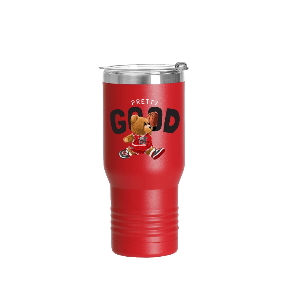 22oz/650ml Stainless Steel Tumbler w/ Ringneck Grip (Powder Coated, Red) thumbnail 3