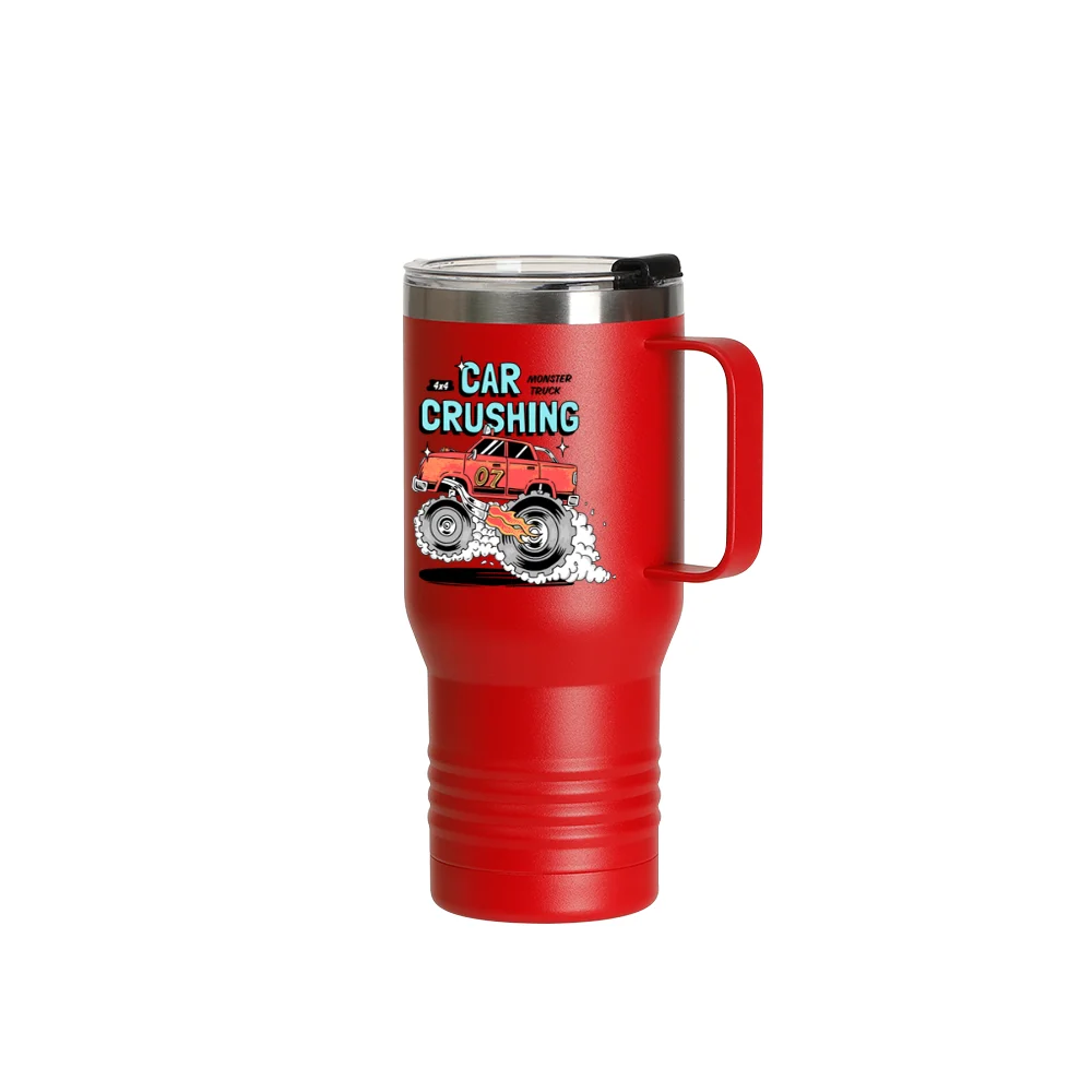 22oz/650ml Stainless Steel Tumbler with Handle w/ Ringneck Grip (Powder Coated, Red) thumbnail 3