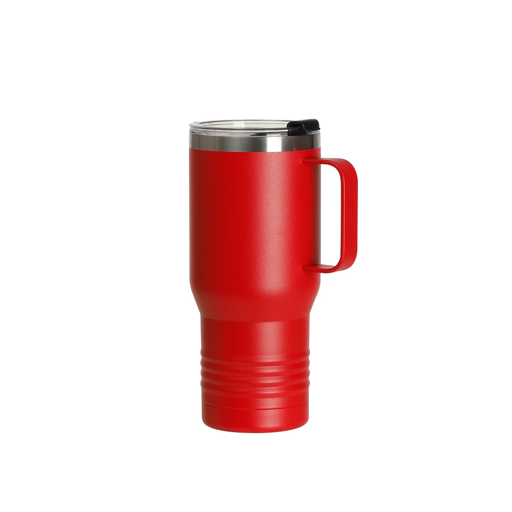 22oz/650ml Stainless Steel Tumbler with Handle w/ Ringneck Grip (Powder Coated, Red)