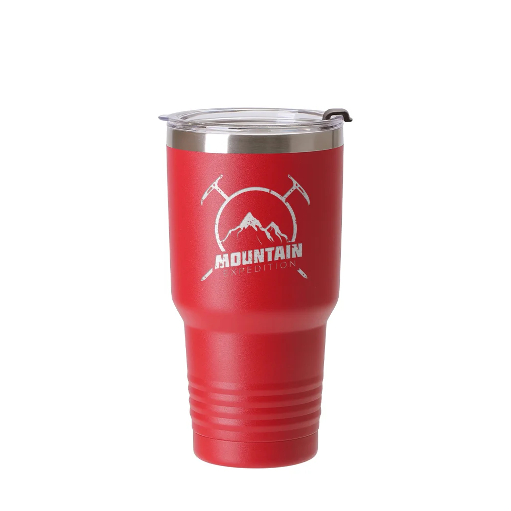30oz/900ml Stainless Steel Tumbler w/ Ringneck Grip (Powder Coated, Red)