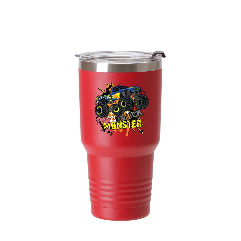 30oz/900ml Stainless Steel Tumbler w/ Ringneck Grip (Powder Coated, Red) thumbnail 3