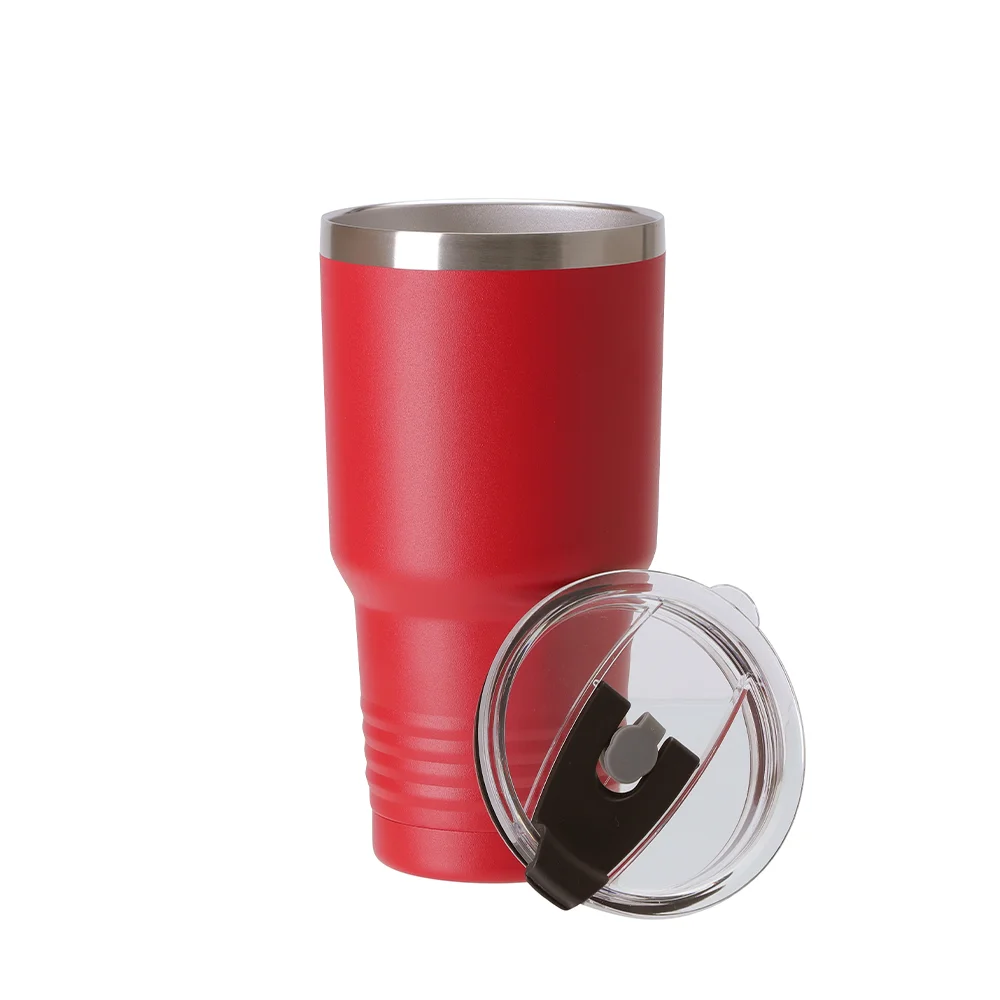 30oz/900ml Stainless Steel Tumbler w/ Ringneck Grip (Powder Coated, Red) thumbnail 4