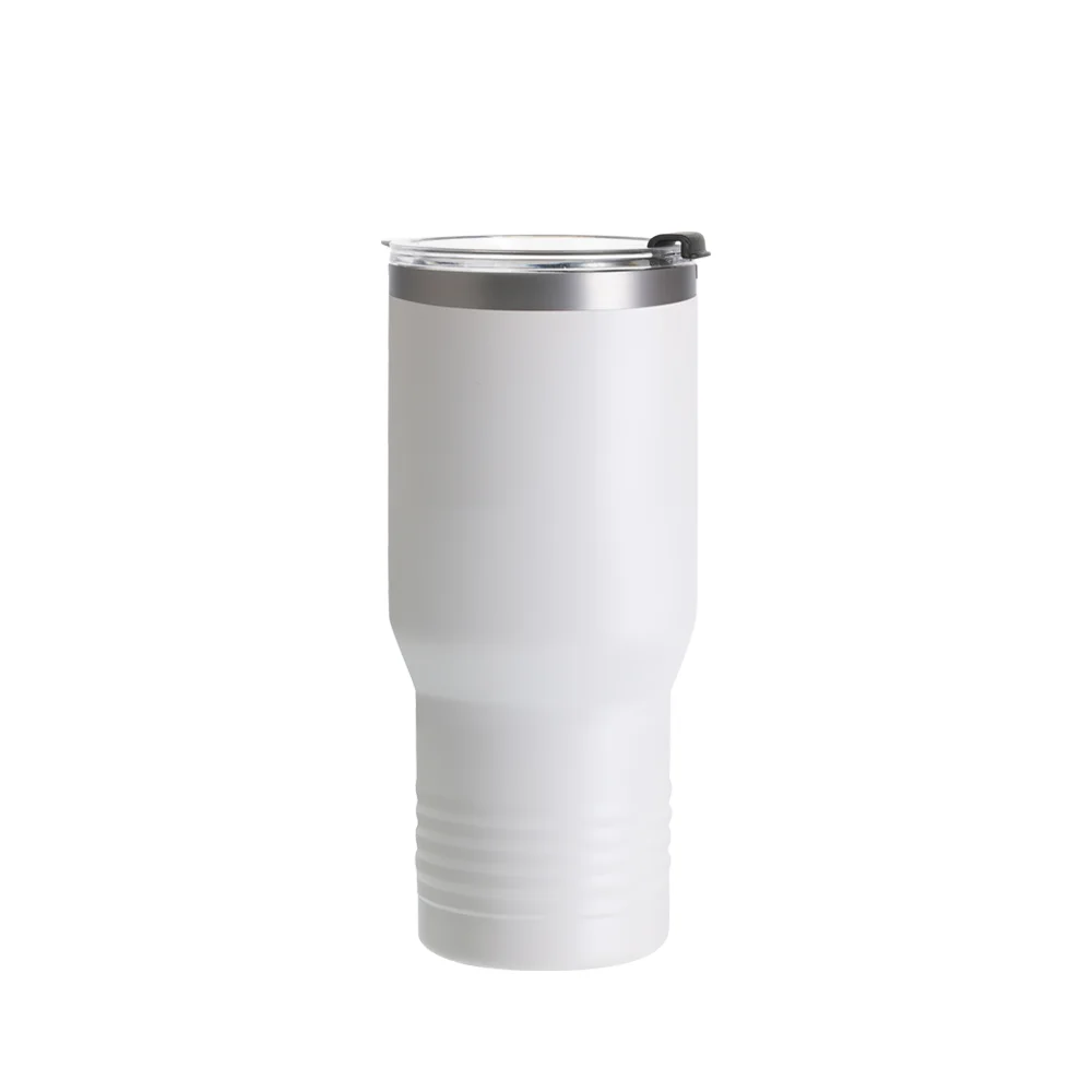 22oz/650ml Stainless Steel Tumbler w/ Ringneck Grip (Powder Coated, White) thumbnail 1