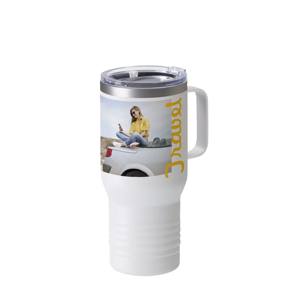 22oz/650ml Stainless Steel Tumbler with Handle w/ Ringneck Grip (Powder Coated, White) thumbnail 3