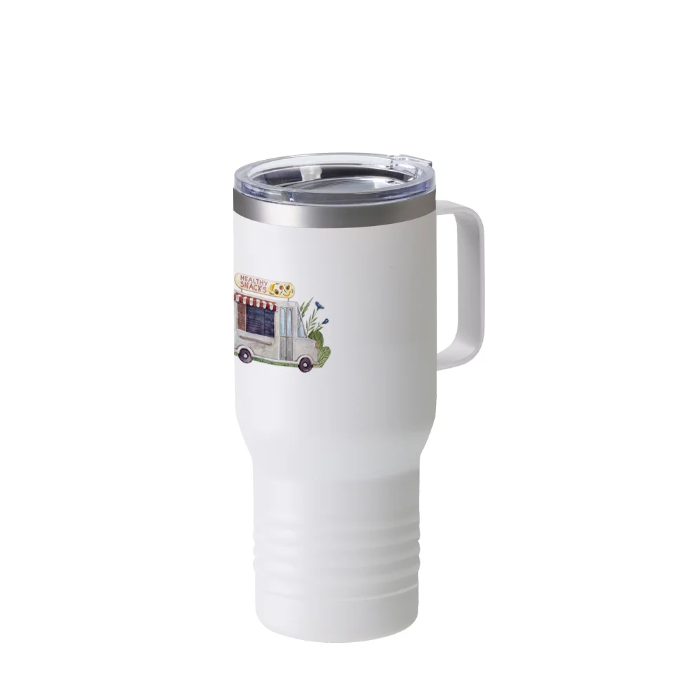 22oz/650ml Stainless Steel Tumbler with Handle w/ Ringneck Grip (Powder Coated, White) thumbnail 4