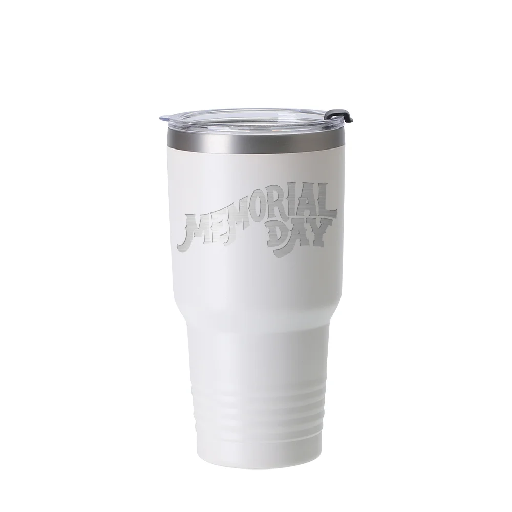 30oz/900ml Stainless Steel Tumbler w/ Ringneck Grip (Powder Coated, White)
