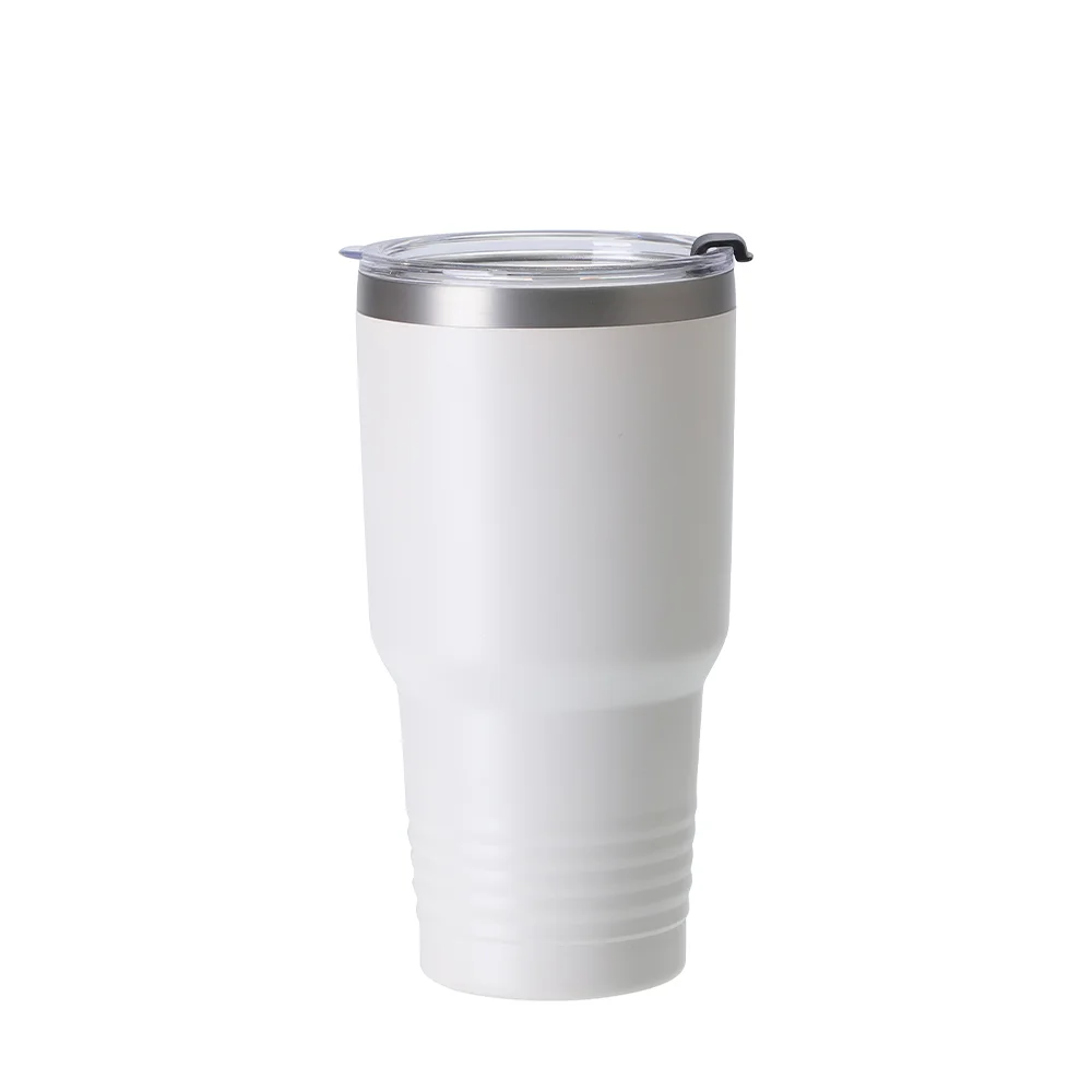 30oz/900ml Stainless Steel Tumbler w/ Ringneck Grip (Powder Coated, White)