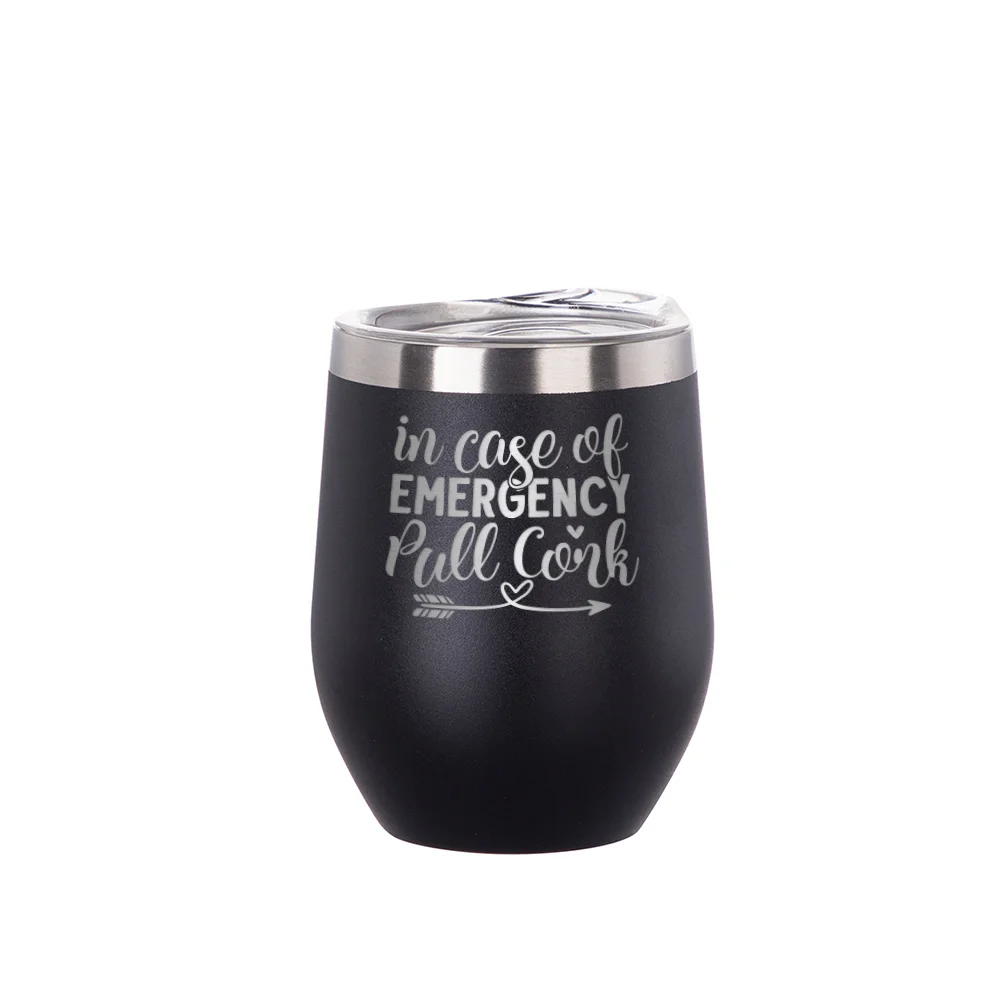 12oz/360ml Stainless Steel Stemless Cup (Powder Coated, Black) thumbnail 2