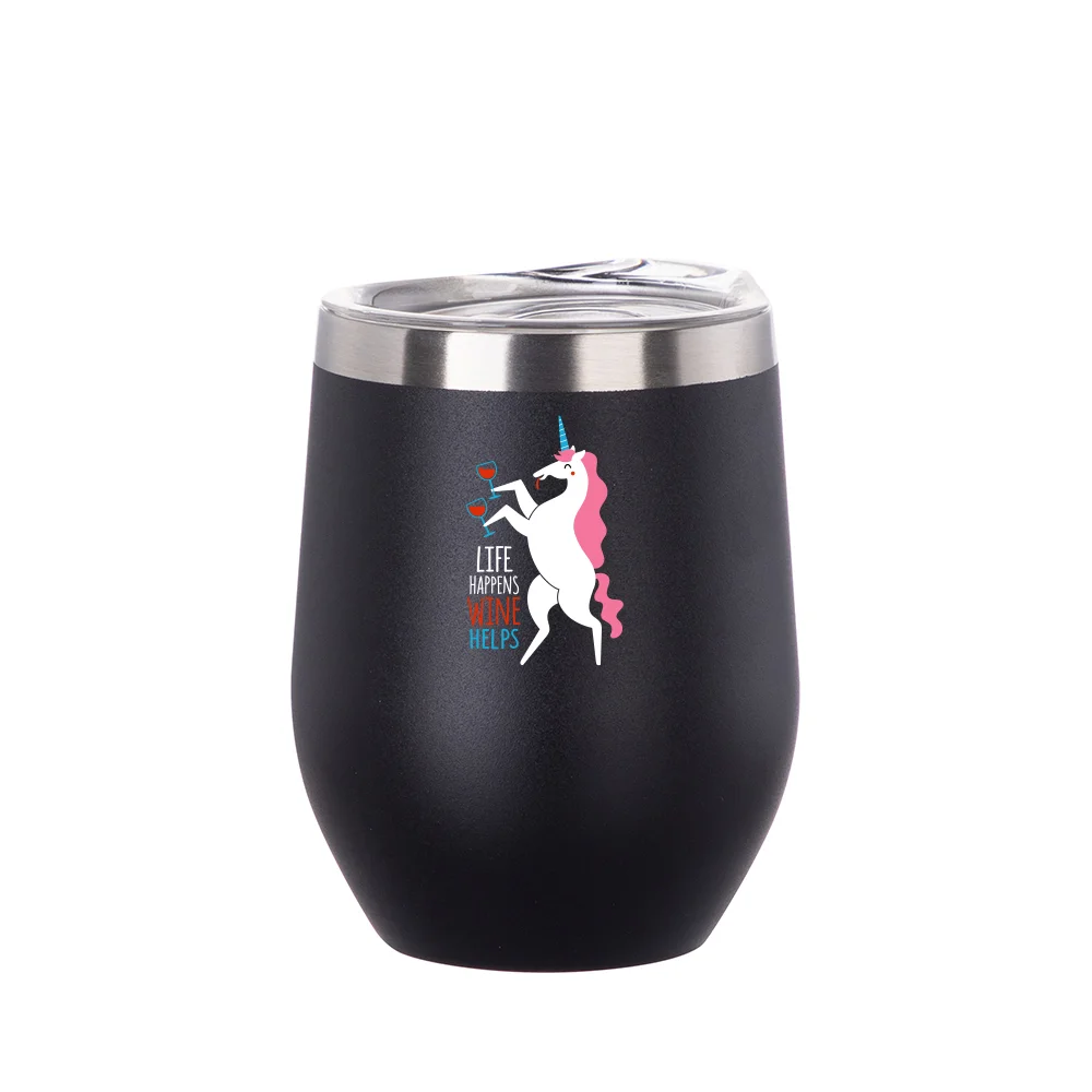 12oz/360ml Stainless Steel Stemless Cup (Powder Coated, Black) thumbnail 3