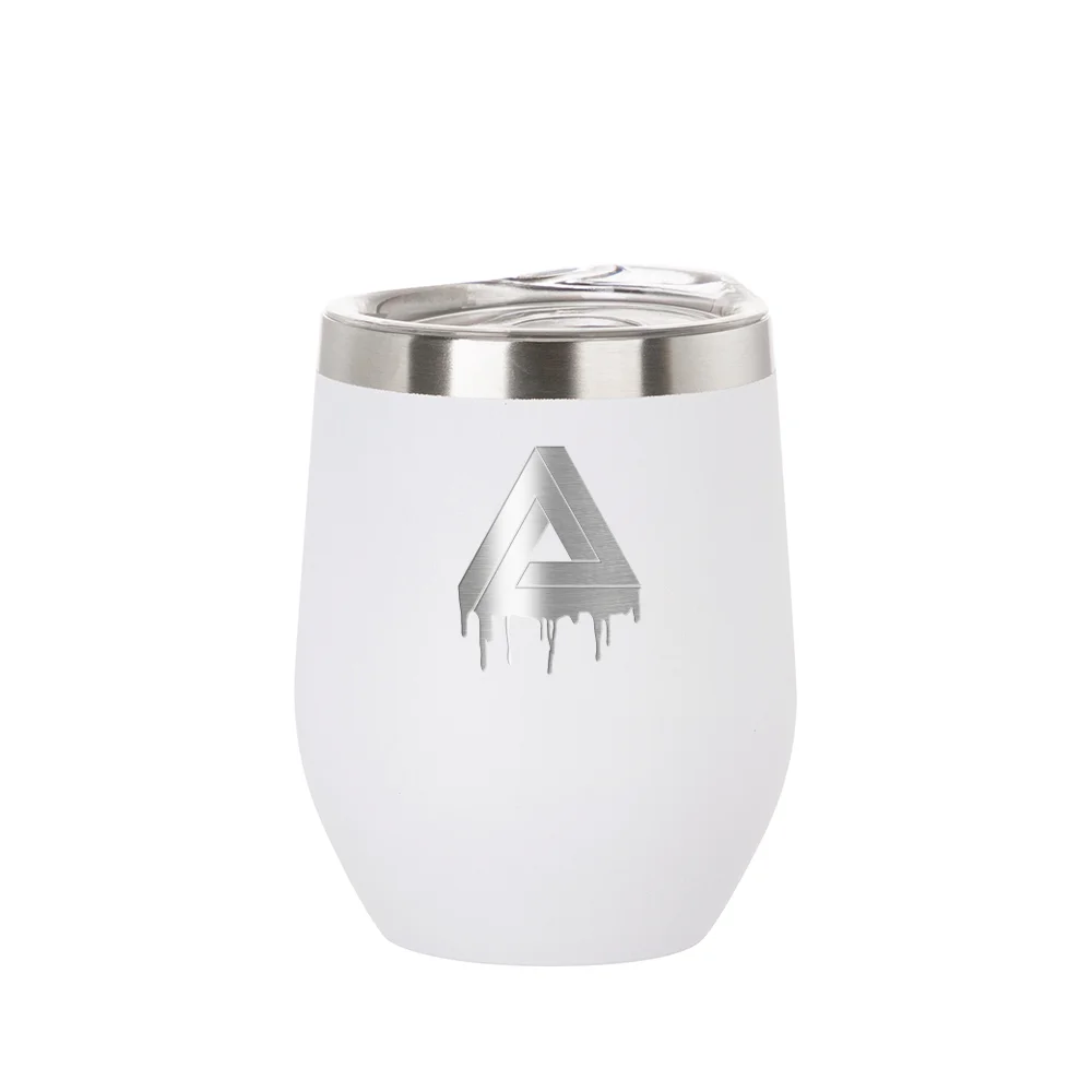 12oz/360ml Stainless Steel Stemless Cup (Powder Coated, White) thumbnail 2