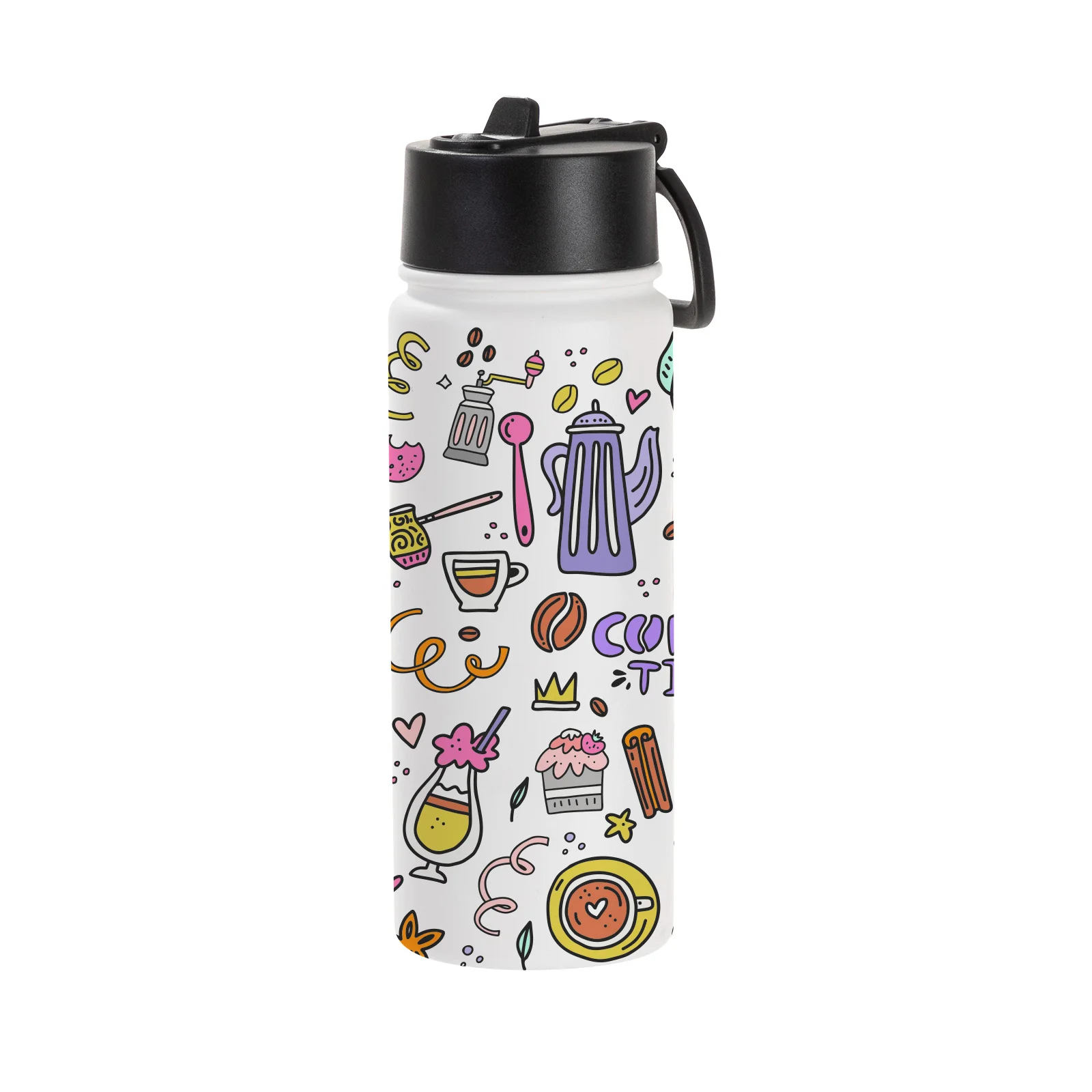18oz/550ml Stainless Steel Water Bottle w/ Wide Mouth Straw Lid & Rotating Handle (Sublimation, Matt White) thumbnail 2