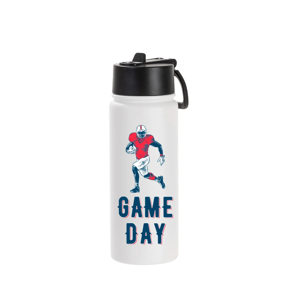 18oz/550ml Stainless Steel Water Bottle w/ Wide Mouth Straw Lid & Rotating Handle (Sublimation, Matt White) thumbnail 4