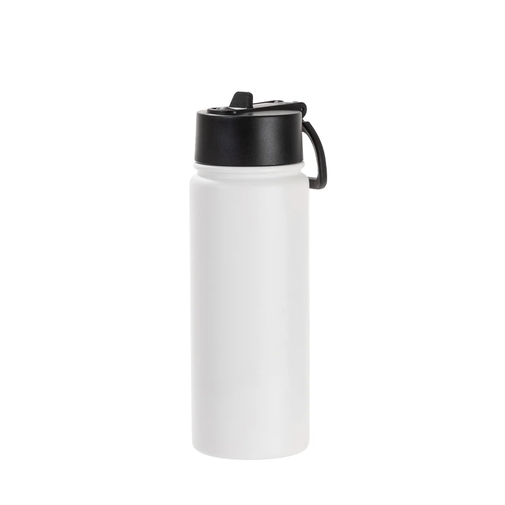18oz/550ml Stainless Steel Water Bottle w/ Wide Mouth Straw Lid & Rotating Handle (Sublimation, Matt White) thumbnail 1