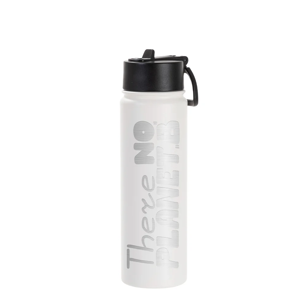 22oz/650ml Stainless Steel Flask with Wide Mouth Straw Lid & Rotating Handle (Sublimation, Matt White) thumbnail 3