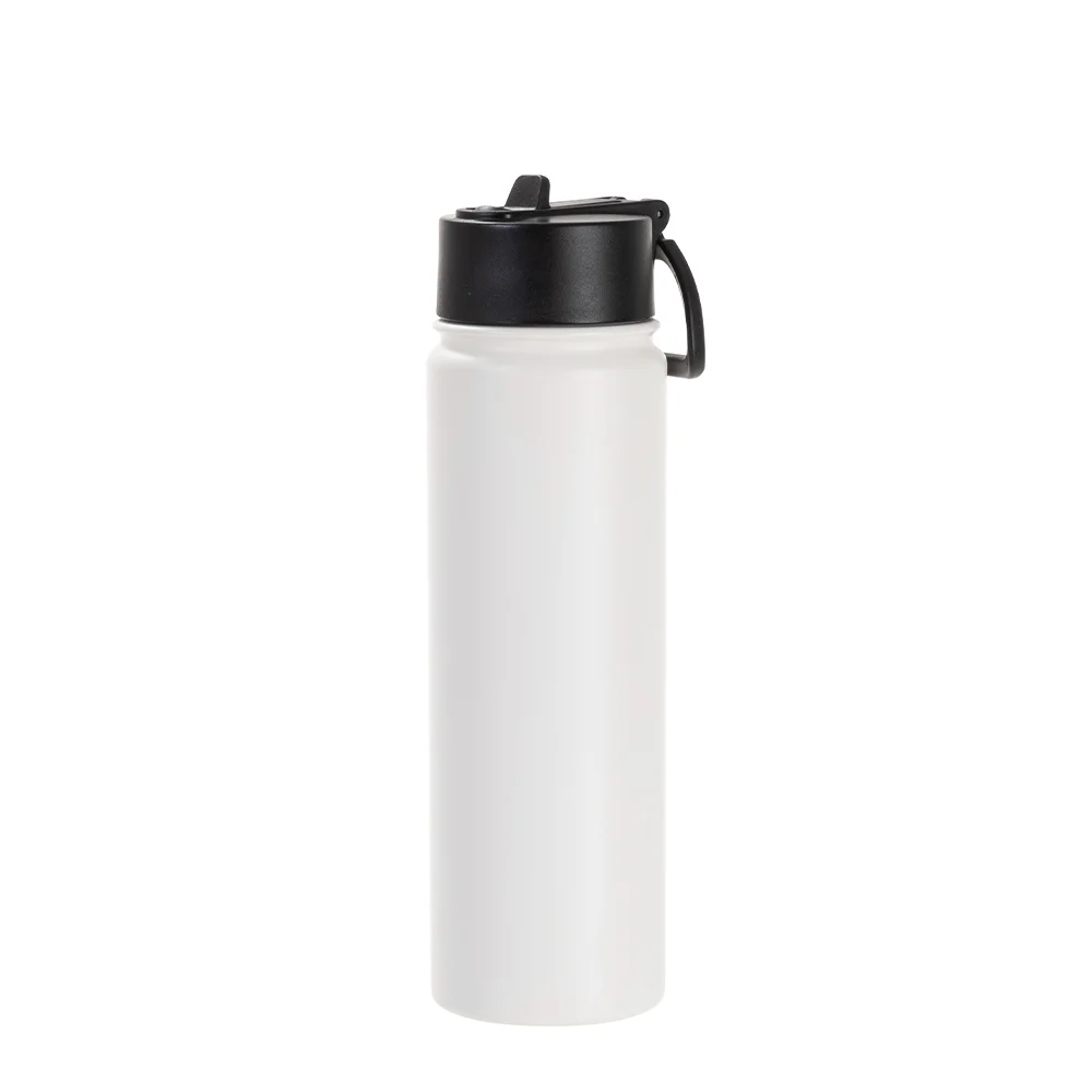 22oz/650ml Stainless Steel Flask with Wide Mouth Straw Lid & Rotating Handle (Sublimation, Matt White) thumbnail 1