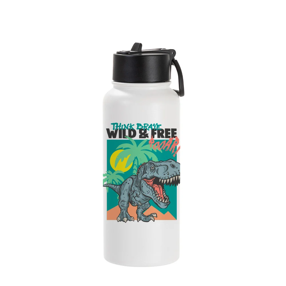 32oz/950ml Stainless Steel Flask with Wide Mouth Straw Lid & Rotating Handle (Sublimation, Matt White) thumbnail 2