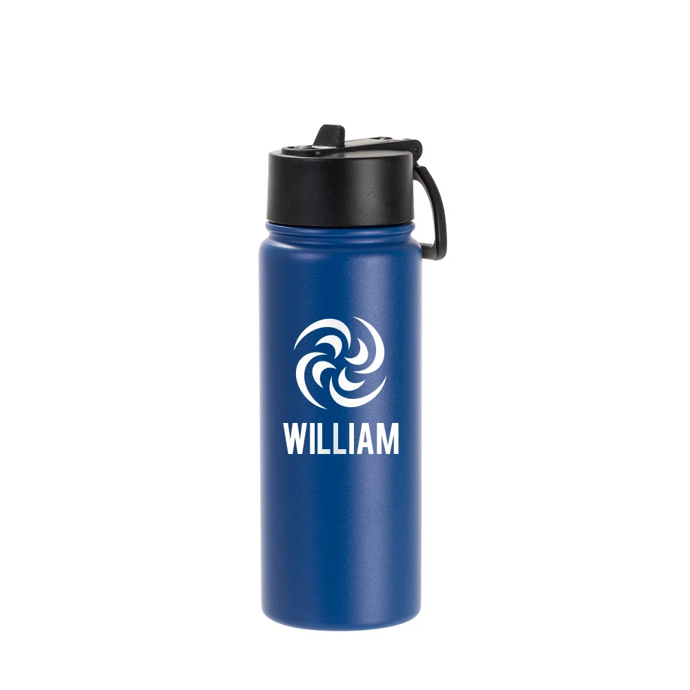 18oz/550ml Stainless Steel Water Bottle w/ Wide Mouth Straw Lid & Rotating Handle (Powder Coated, Dark Blue) thumbnail 2