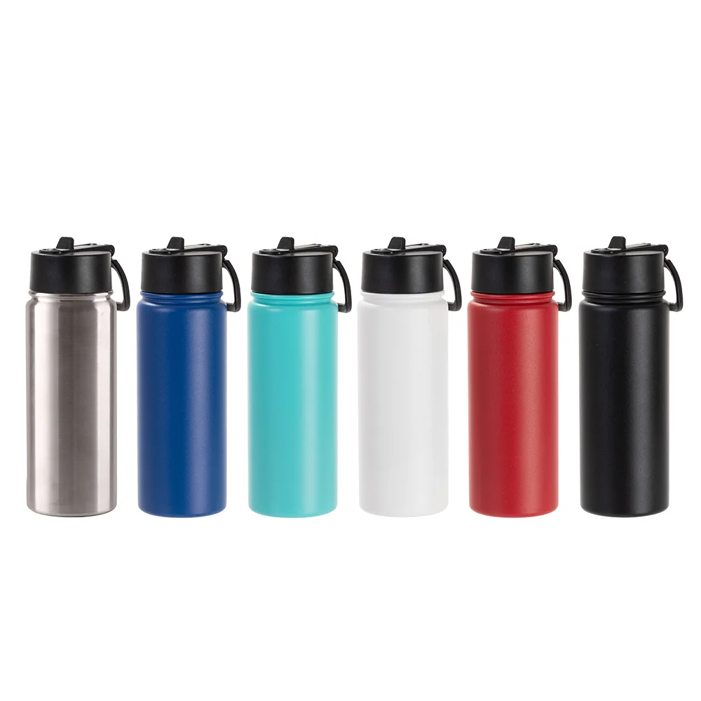 18oz/550ml Stainless Steel Water Bottle w/ Wide Mouth Straw Lid & Rotating Handle (Powder Coated, Dark Blue) thumbnail 3