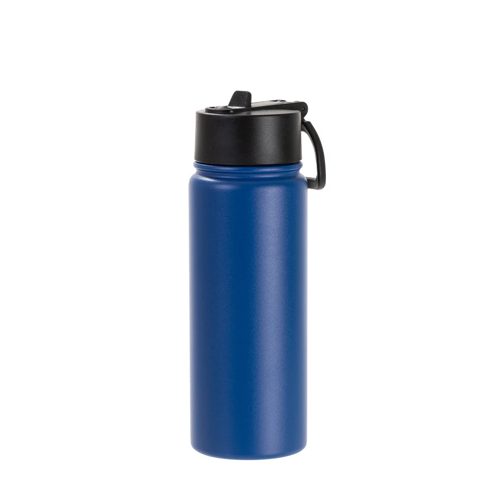 18oz/550ml Stainless Steel Water Bottle w/ Wide Mouth Straw Lid & Rotating Handle (Powder Coated, Dark Blue) thumbnail 1