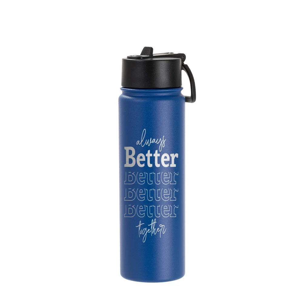 22oz/650ml Stainless Steel Flask with Wide Mouth Straw Lid & Rotating Handle (Powder Coated, Dark Blue) thumbnail 2