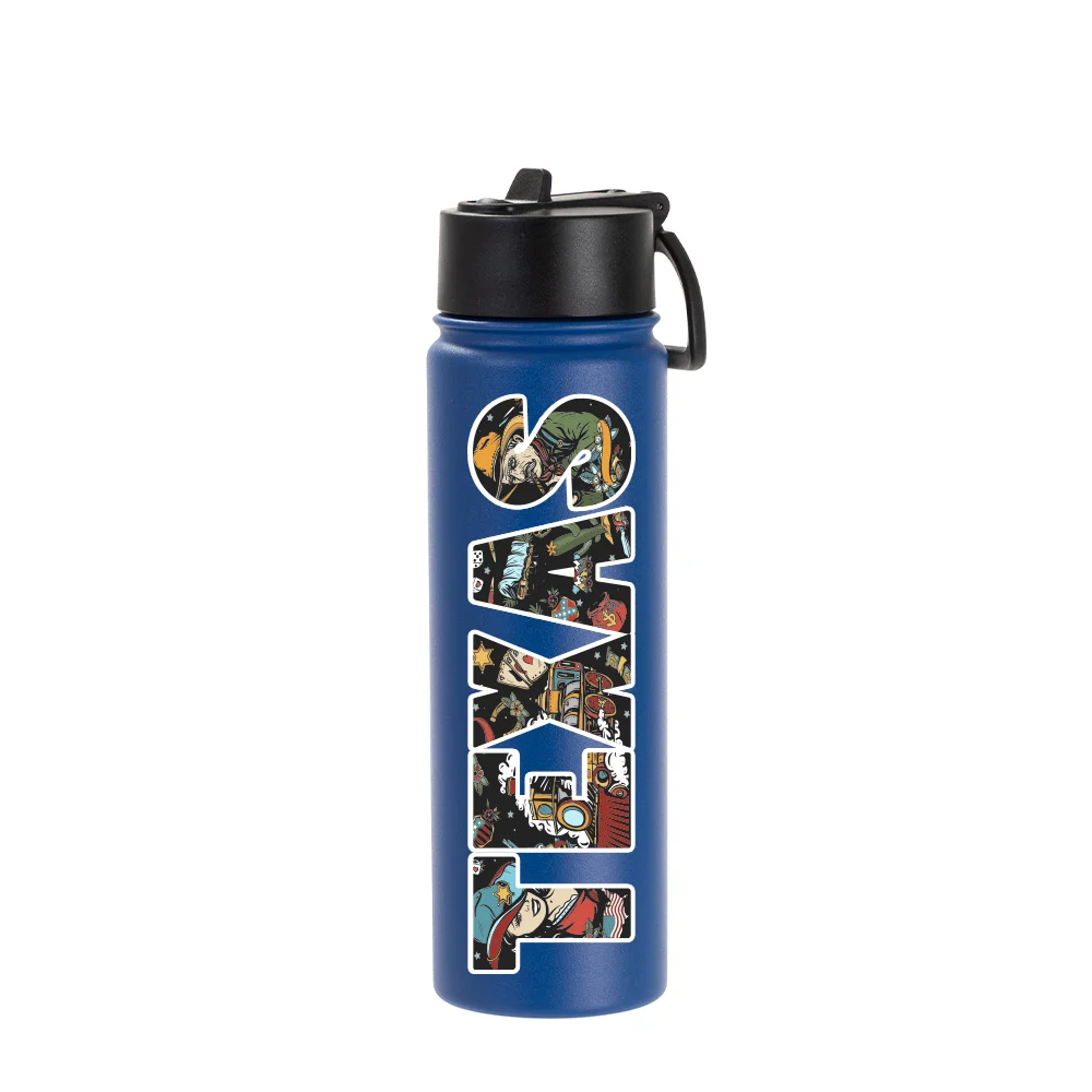 22oz/650ml Stainless Steel Flask with Wide Mouth Straw Lid & Rotating Handle (Powder Coated, Dark Blue) thumbnail 3