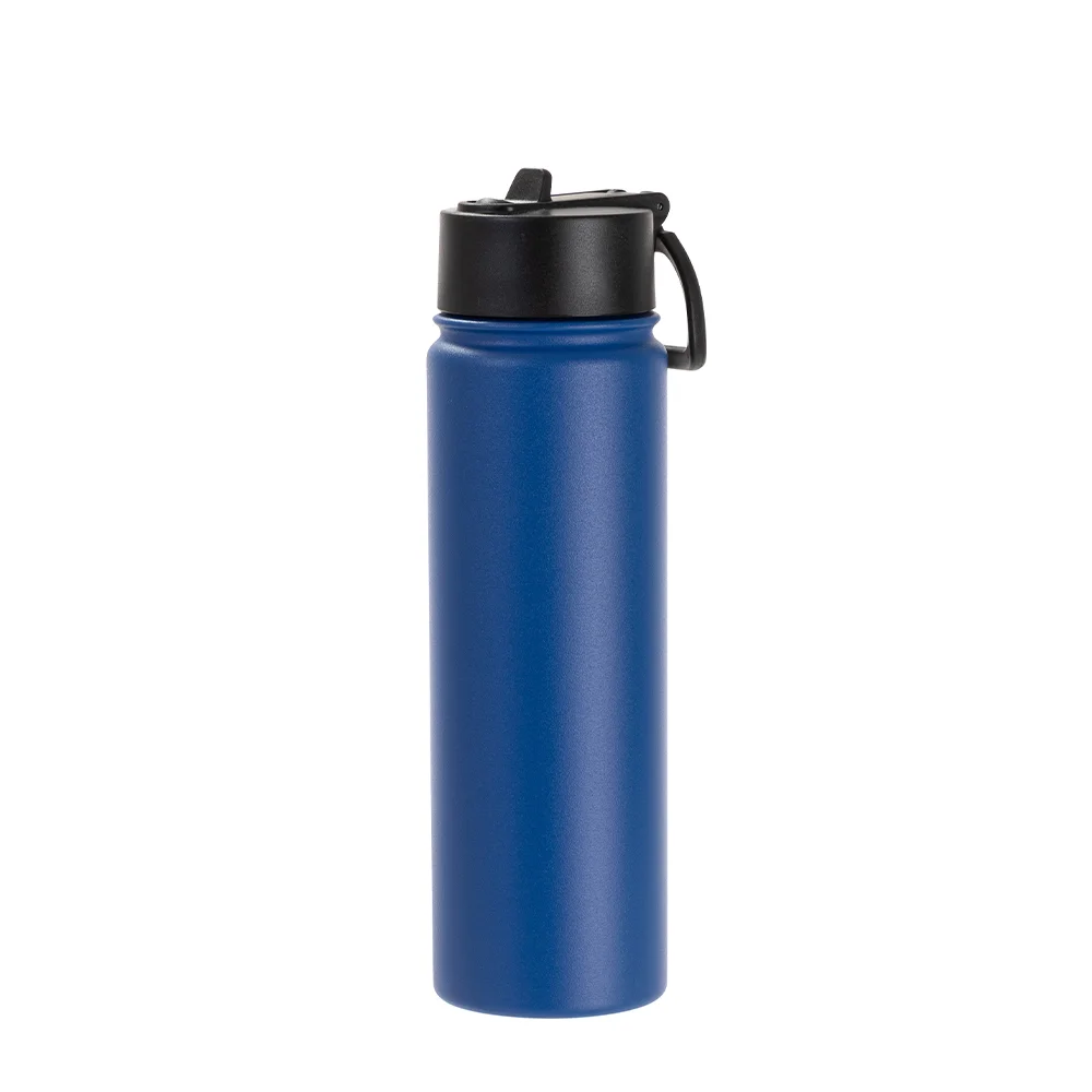 22oz/650ml Stainless Steel Flask with Wide Mouth Straw Lid & Rotating Handle (Powder Coated, Dark Blue) thumbnail 1
