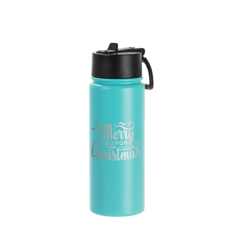 18oz/550ml Stainless Steel Water Bottle w/ Wide Mouth Straw Lid & Rotating Handle (Powder Coated, Mint Green) thumbnail 2