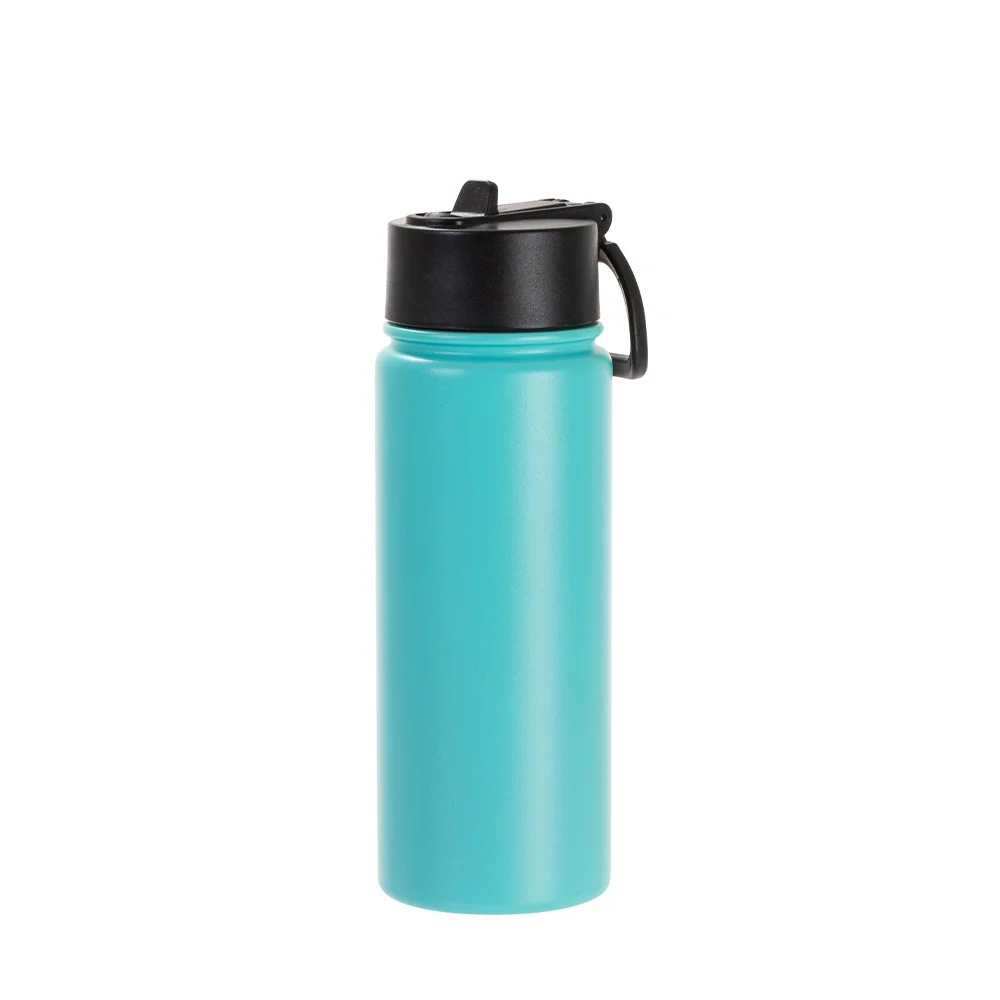 18oz/550ml Stainless Steel Water Bottle w/ Wide Mouth Straw Lid & Rotating Handle (Powder Coated, Mint Green) thumbnail 1