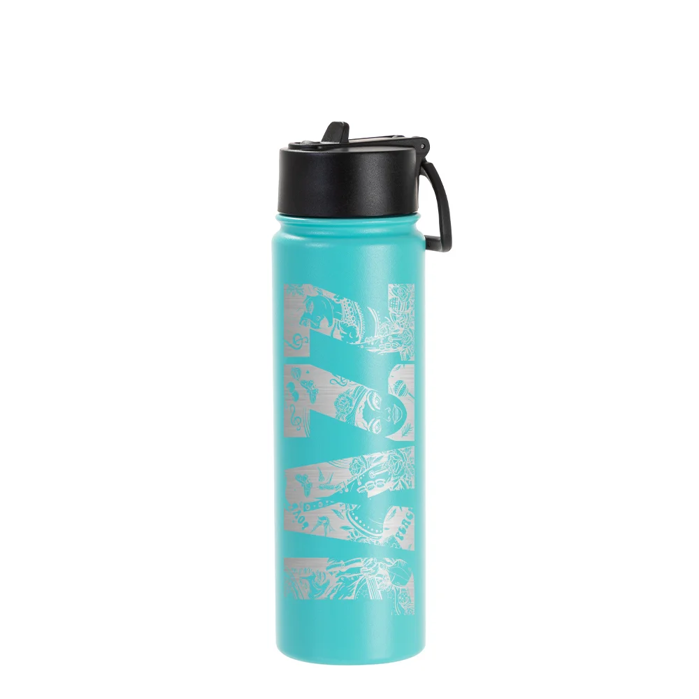 22oz/650ml Stainless Steel Flask with Wide Mouth Straw Lid & Rotating Handle (Powder Coated, Mint Green) thumbnail 2