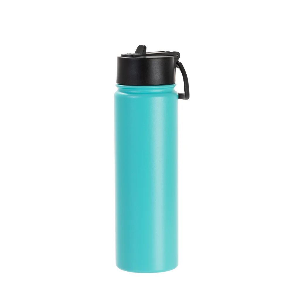 22oz/650ml Stainless Steel Flask with Wide Mouth Straw Lid & Rotating Handle (Powder Coated, Mint Green) thumbnail 1