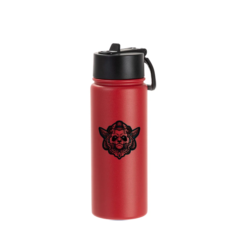 18oz/550ml Stainless Steel Water Bottle w/ Wide Mouth Straw Lid & Rotating Handle (Powder Coated, Red) thumbnail 3